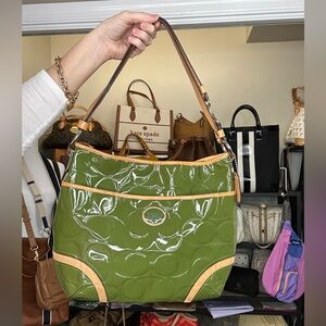 Coach Green Patent Signature C Hobo Shoulder Olive Green Leather Shoulder Bag